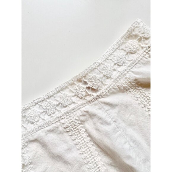 ZARA White Cotton Canvas Crochet Lace Trim High Waisted Shorts, Size XS - Picture 6 of 16